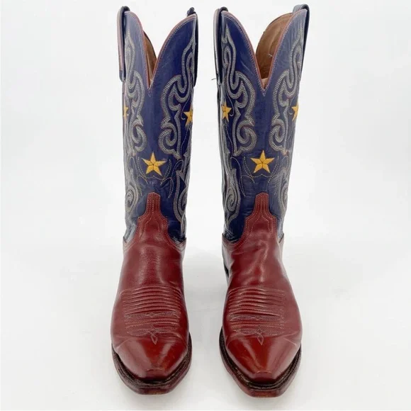 Lucchese purple/blue brown star embroidered snip toe women’s boots - Picture 5 of 13